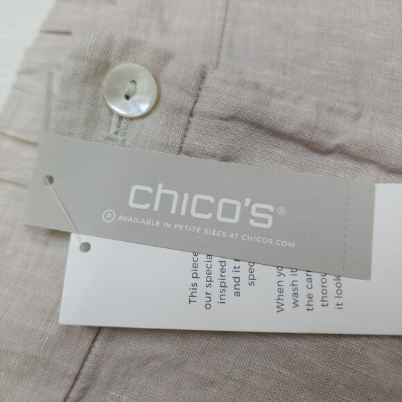 Chicos Natural Linen Slim Leg Pants Beige 3.5R Mid-Rise Tapered Ankle 26" Inseam - Picture 15 of 16